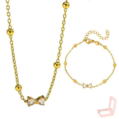 Gold Plated Bow Jewelry Set - Exquisite Necklace and Bracelet | Target