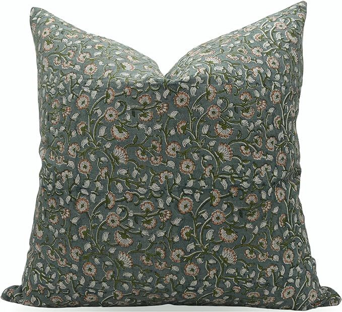 Fabritual Block Print Pure Linen 14x20 Throw Pillow Covers, Outdoor Farmhouse Cushion Covers, Dec... | Amazon (US)