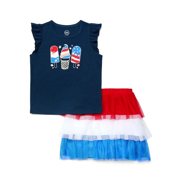 Wonder Nation Americana Graphic Tank Top and Skirt 2-Piece set, Sizes 4-18 | Walmart (US)