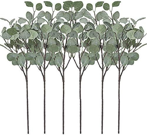 Artificial Greenery Stems 6 Pcs Straight Silver Dollar Eucalyptus Leaf Silk Greenery Bushes Plast... | Amazon (US)