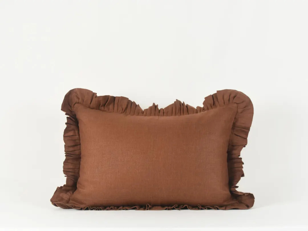 Cinnamon Linen Ruffle Pillow Cover: Handmade USA - Etsy Canada | Etsy (US)