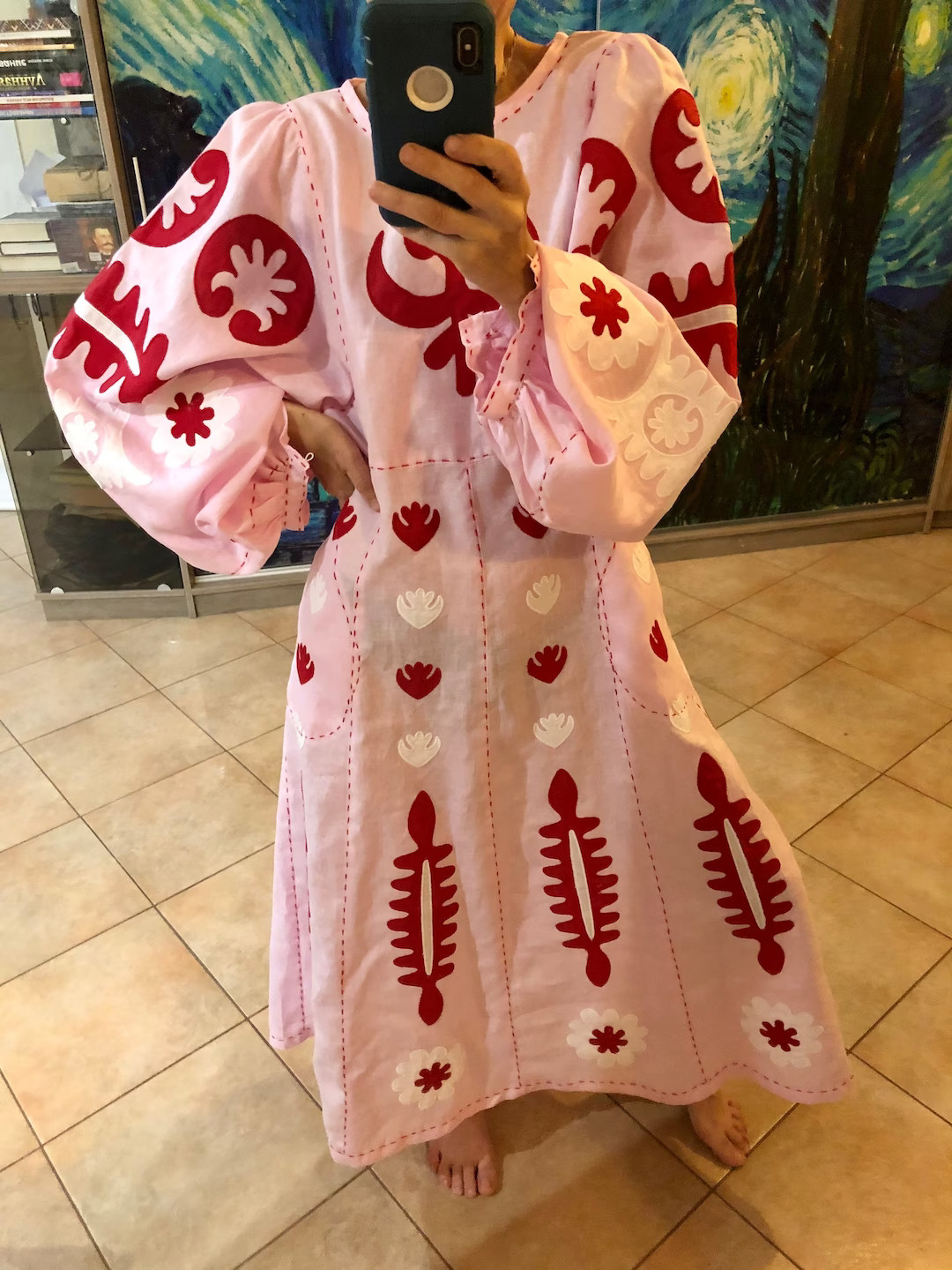 Muskat embroidered linen dress applique Puff sleeve wedding dress boho TheNewDayOutfit | Etsy (US)