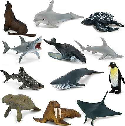 Sea Animal Toy Set,12 pcs Animal Sea Figures Ocean Toy for Kids, Realistic Set for Sea Lovers, In... | Amazon (US)