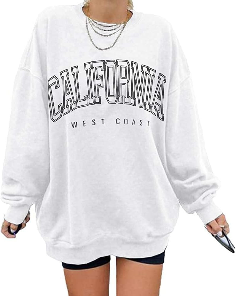 Langwyqu Women's Oversized Sweatshirt Los Angeles California Crewneck Long Sleeve Casual Loose Pu... | Amazon (US)