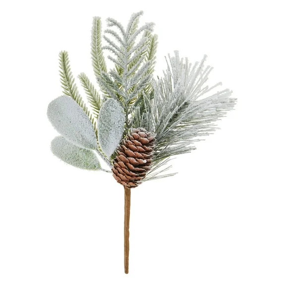 Green Flocked Evergreen Pinecone Decorative Christmas Pick, 9 in, by Holiday Time | Walmart (US)