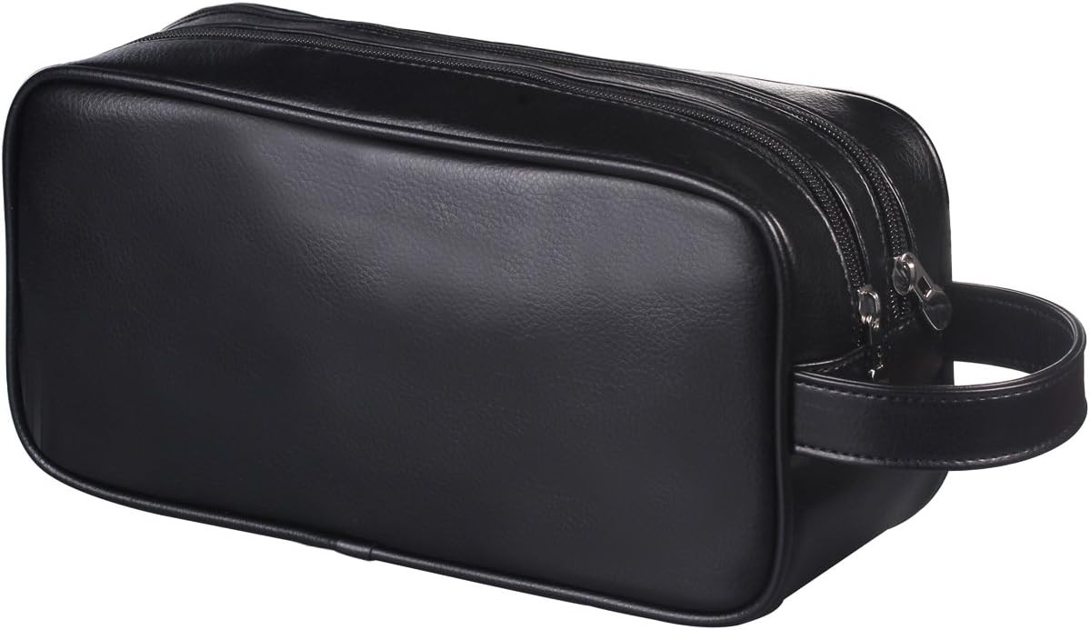 HappyDavid Soft PU Leather Zipped Travel Toiletry Bag Mens Ladies Supply Toiletry Bag Case(Black) | Amazon (US)