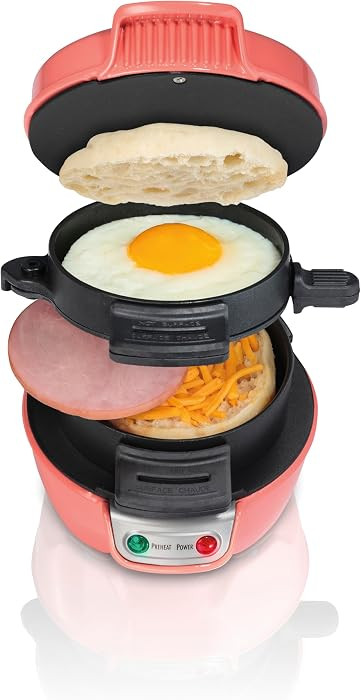 Hamilton Beach Breakfast Sandwich Maker with Egg Cooker Ring, Customize Ingredients, Perfect for English Muffins, Croissants, Mini Waffles, Perfect White Elephant Gifts, Coral (25483) | Amazon (US)