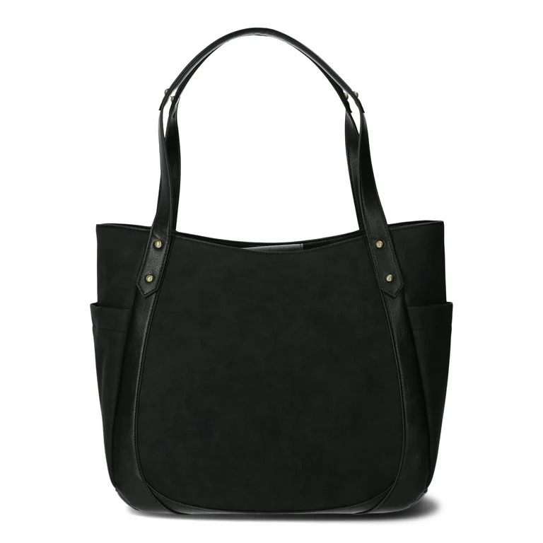 Time and Tru Women's Carla Tote Handbag, Black - Walmart.com | Walmart (US)