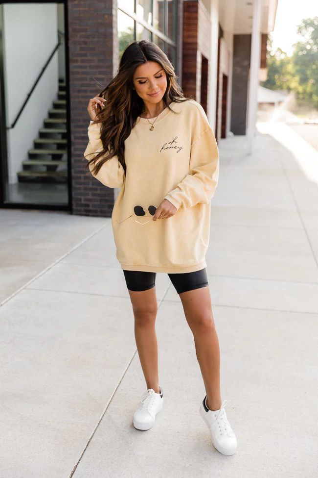 Oh Honey Embroidered Gold Corded Graphic Sweatshirt | Pink Lily