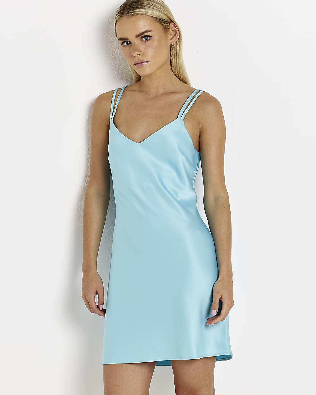 River Island Womens Petite Blue Satin Slip Mini Dress | River Island (UK & IE)