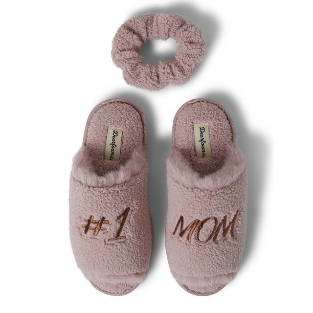 Dearfoams Women's Mother's Day Slide with Extended Vamp and Scrunchie Slippers - Walmart.com | Walmart (US)