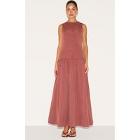 Rust Button Down Drop Waist Maxi Dress | PrettyLittleThing US
