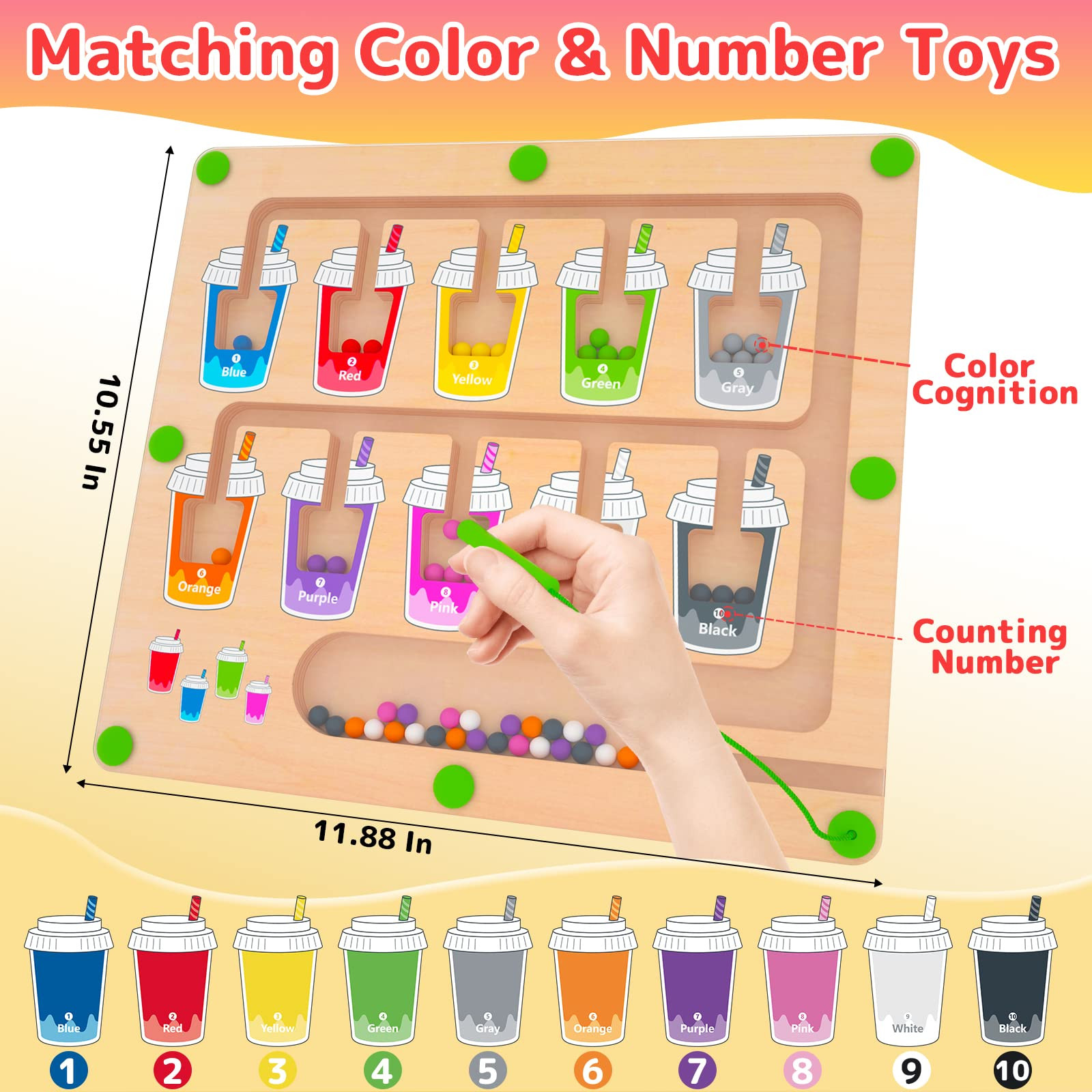 Magnetic Color and Number Maze, Montessori Wooden Magnet Puzzle Game Board for Toddlers, Learning... | Amazon (US)