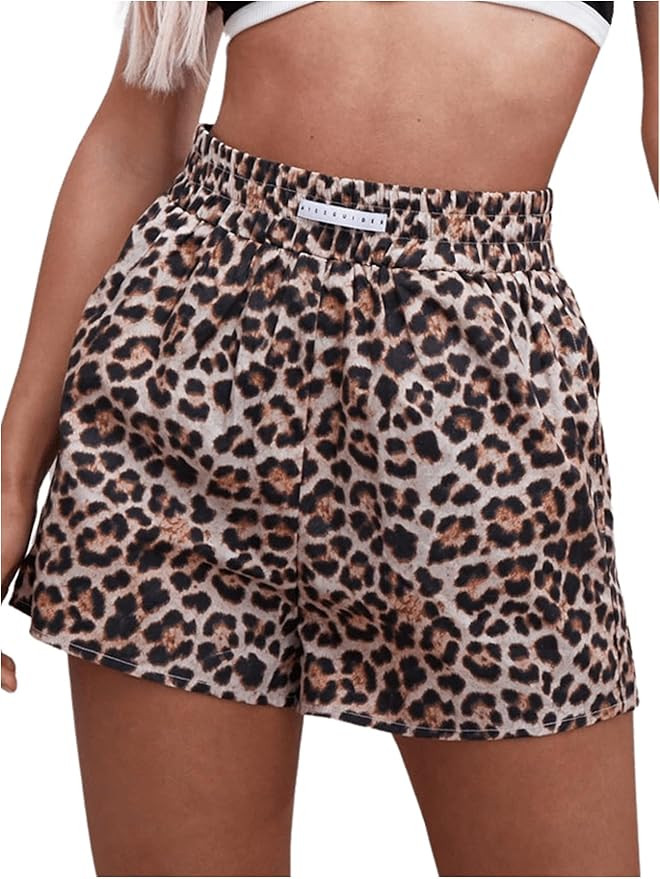 Milumia Women's Y2K Leopard Print Boxer Shorts Casual Elastic Waist Mini Shorts | Amazon (US)