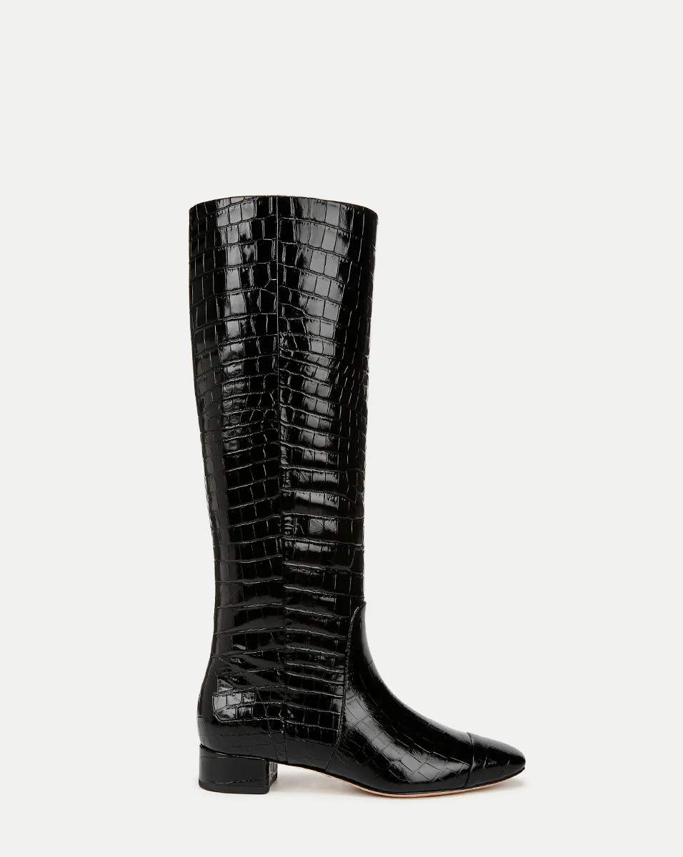 Veronica Beard Cecile Croc-Embossed Tall Boot Black | Veronica Beard