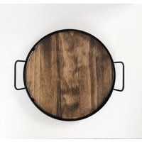 Round Tray, Wood Metal Black Metal Centerpiece Circle Dark Walnut, Kitchen Decor, Dining Room, Table | Etsy (US)