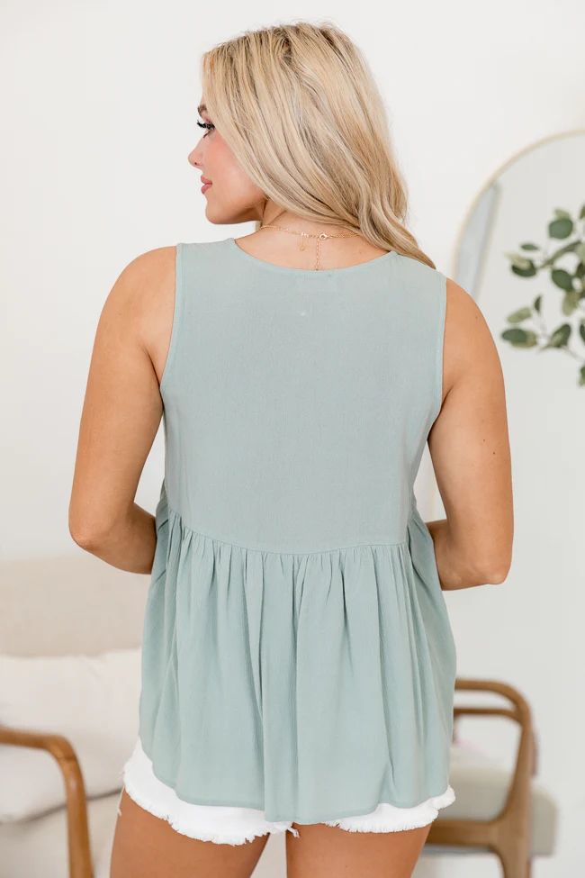 Cute As A Button Sage Front Woven Tank | Pink Lily