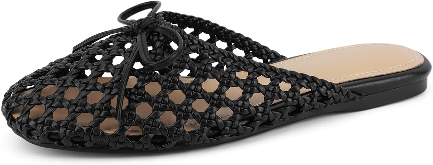 QIV Flat Mules for Women Square Toe Ballet Flats Backless Loafers | Amazon (US)