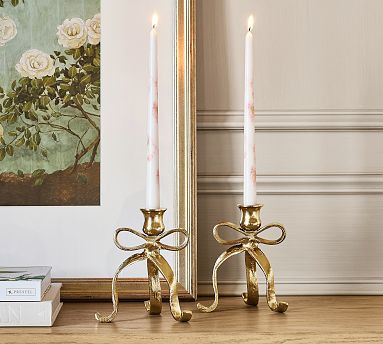 LoveShackFancy Figural Brass Ribbon Candle Holder | Pottery Barn (US)