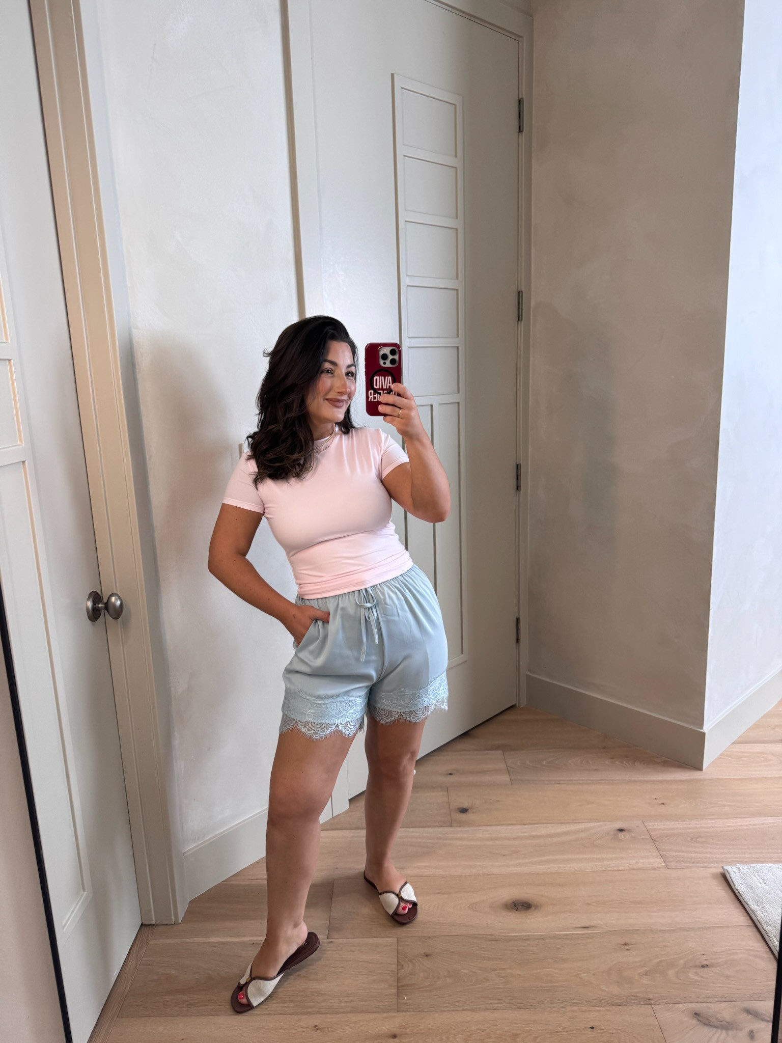 Cute summer outfit! 
Double lined top and lace trim satin shorts size small 

5'0" 140lbs
Petite friendly

#LTKootd #LTKSaleAlert #LTKPetite