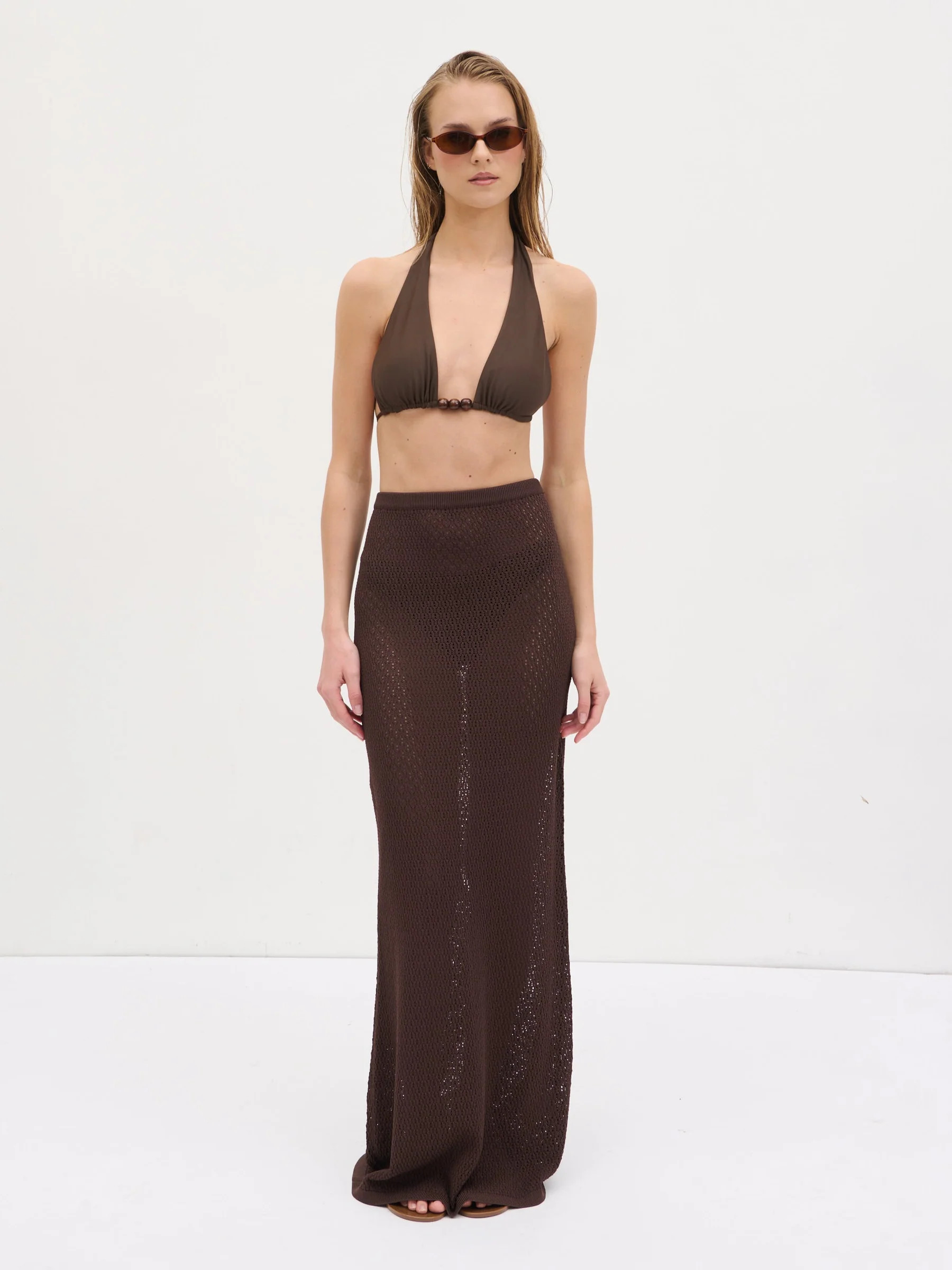 Dani Knit Lace Maxi Skirt - Chocolate | Pretty Lavish (UK)
