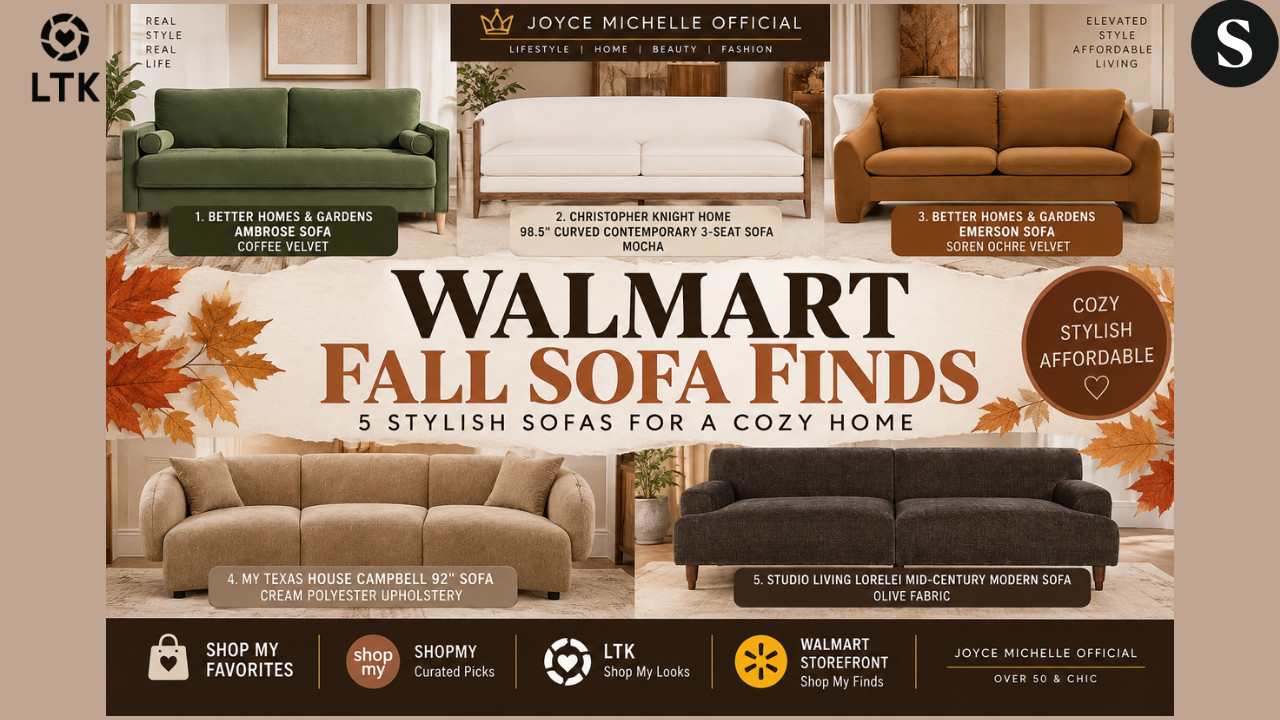 Walmart Fall Sofa Finds 🍂 | 5 Cozy Sofas That Look WAY More Expensive

Fall decorating starts with the pieces that make your home feel warm, cozy, and pulled together—and these Walmart Fall sofa finds are GOOD! 🍂🤎
I found five gorgeous sofas in rich fall shades like coffee brown, mocha, ochre, cream, and olive. Whether your style leans modern, cozy, mid-century, or elevated neutral, these are beautiful options for refreshing your living room for fall.
Featured Walmart Finds:
* Better Homes & Gardens Ambrose Sofa — Coffee Velvet
* Christopher Knight Home 98.5" Curved Contemporary 3-Seat Sofa — Mocha
* Better Homes & Gardens Emerson Sofa — Soren Ochre Velvet
* My Texas House Campbell 92" Sofa — Cream Polyester Upholstery
* Studio Living Lorelei Mid-Century Modern Cushion Back Sofa — Olive Fabric
I especially love how these colors can become the foundation of a layered fall living room without making the space feel overly seasonal. Add warm woods, textured pillows, throws, candles, and a few autumn accents and you're done. 🍁
✨ JoyceMichelleOfficial | Over 50 & Chic




🛍️Walmart Storefront:




🛍️ShopMy:
https://shopmy.us/shop/collections/7362737



🛍️LTK: 





#WalmartFinds #WalmartHome #WalmartFallFinds #FallHomeDecor #FallDecor2026 #WalmartFurniture #WalmartSofas #SofaFinds #LivingRoomDecor #CozyHome #AffordableHomeDecor #HomeDecorFinds #FallLivingRoom #BetterHomesAndGardens #MyTexasHouse #JoyceMichelleOfficial #Over50AndChic



Walmart fall finds, Walmart fall home finds, Walmart sofa finds, Walmart sofas 2026, Walmart furniture, Walmart home decor, fall home decor 2026, fall living room decor, affordable sofas, cozy sofa ideas, brown velvet sofa, mocha sofa, ochre velvet sofa, cream sofa, olive sofa, Better Homes and Gardens sofa, My Texas House sofa, Walmart living room furniture, affordable home decor, cozy fall home, fall decorating ideas, JoyceMichelleOfficial, Over 50 and Chic

 

 #LTKdayinmylife #LTKOver40 #LTKHome