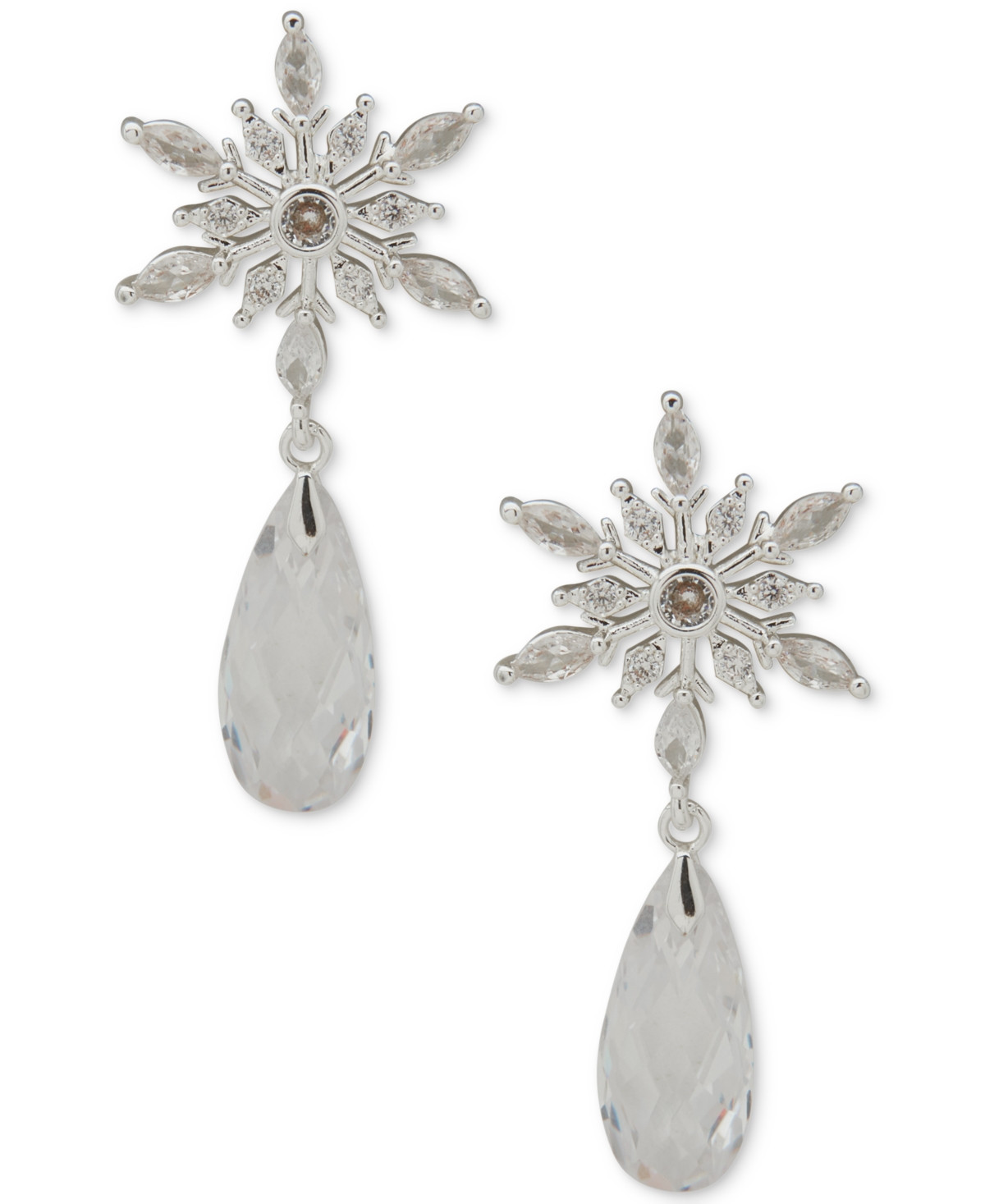 Anne Klein Cubic Zirconia and Crystal Stone Silver-Tone Briolette Snowflake Drop Earrings - Crystal | Macy's