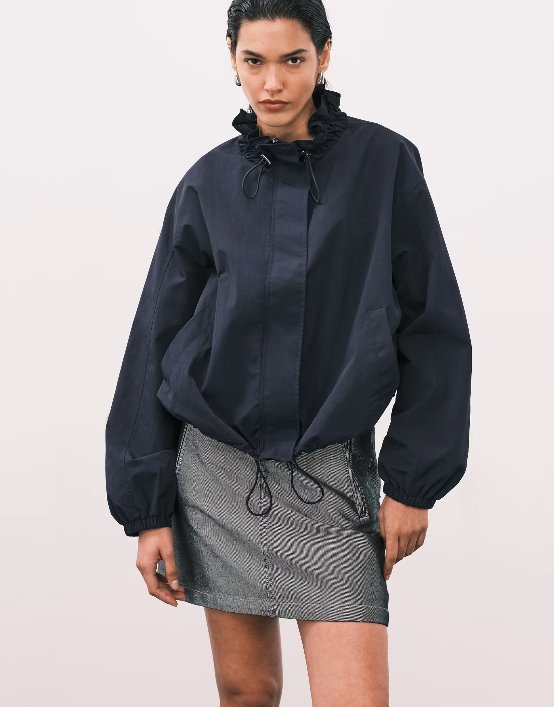 ASOS DESIGN bubble hem nylon track jacket in navy | ASOS | ASOS (Global)