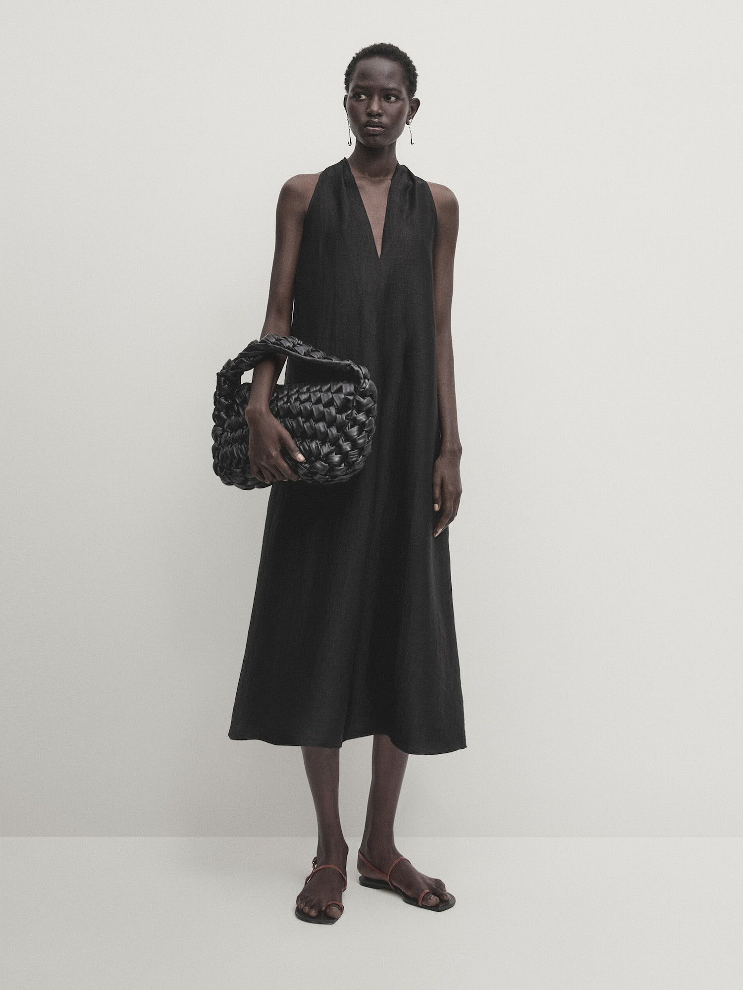 V-neck dress with back knot detail | Massimo Dutti UK