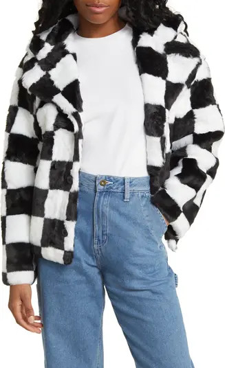 Natasha Checker Faux Fur Jacket | Nordstrom