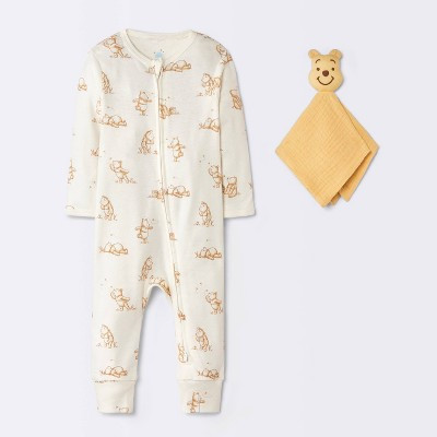 Baby 2pc Winnie The Pooh Romper and Toy Gift Set - Cloud Island™ Cream 12M | Target
