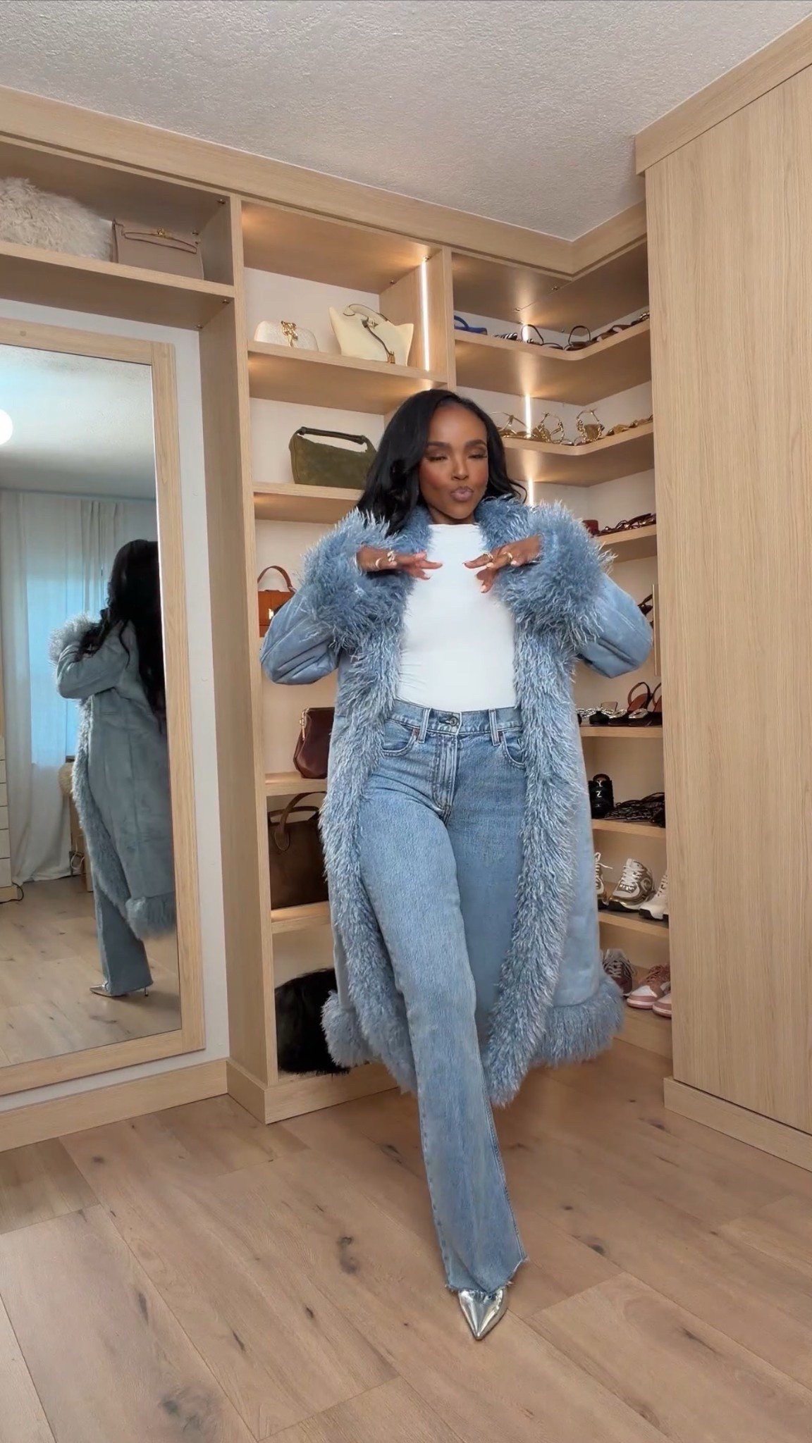 Effortlessly cool with a luxe twist — this icy blue faux-fur coat layered over classic denim and a crisp white base is giving elevated winter chic. The soft texture adds instant drama, while the simple foundation keeps the look timeless and wearable.

Perfect for winter errands, casual dinners, city days, or anytime you want an outfit that feels polished without trying too hard.

📏 Sizing:
Coat — Small
Top — Small
Jeans — 27 Long
Heels — True to size

📐 Measurements:
5’4” • 138 lbs • 34D • 27” waist • 40” hips

faux fur coat outfit, winter denim styling, elevated casual looks, chic winter layering, icy blue outfit inspiration, effortless cool girl style

✨ Everything linked below for easy shopping

Follow me on Instagram and YouTube @kirasfashionfinds

#LTKPetite #LTKdayinmylife #LTKootd