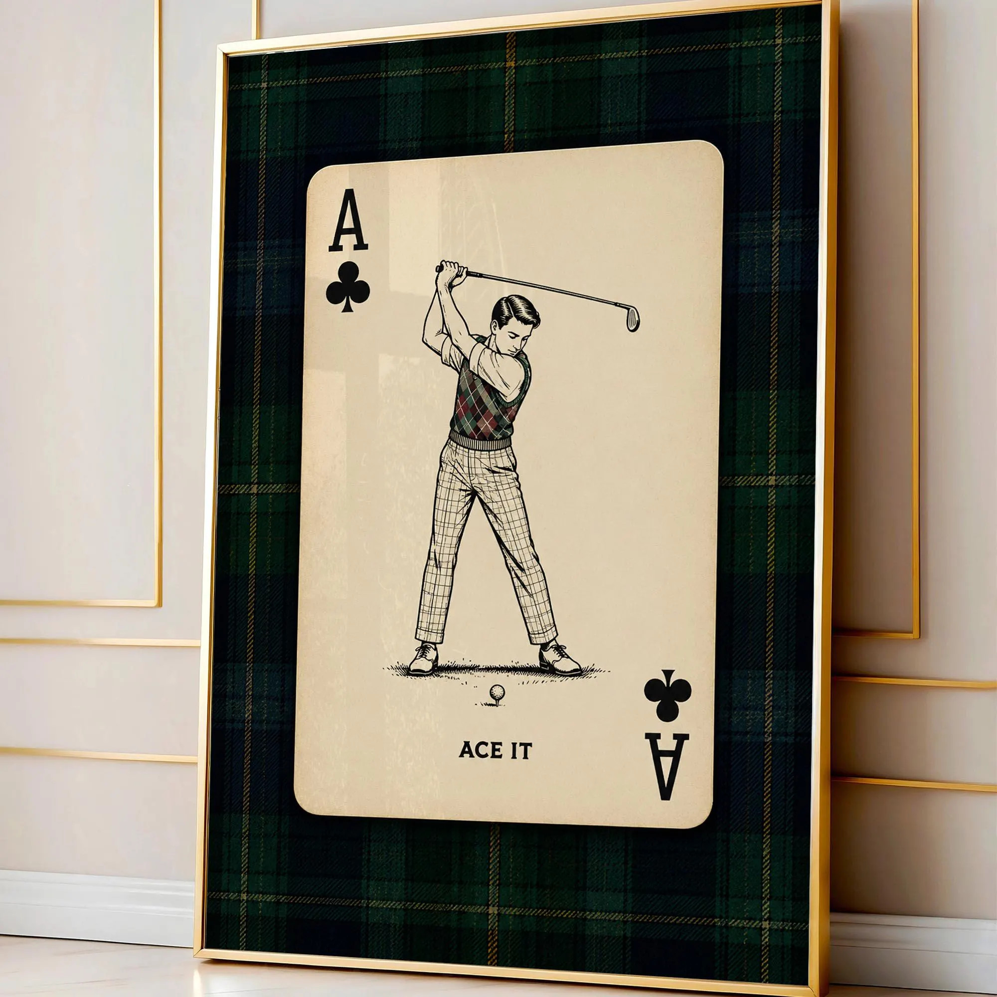 Vintage Golf Playing Card Wall Art, Ace It Golf Poster, Green Tartan Plaid Golf Decor, Country Club Man Cave Gift | Etsy (Global)