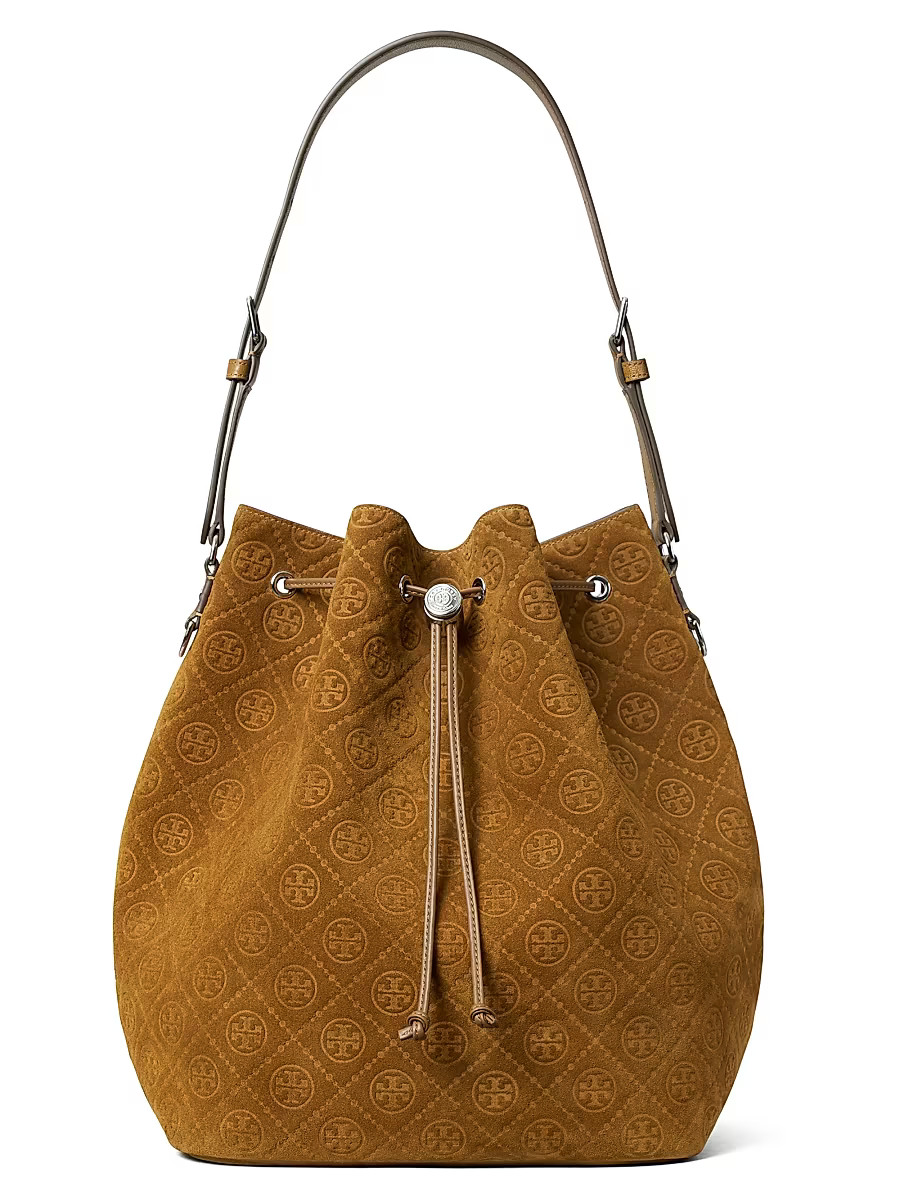 Women's T Monogram Suede Oversized Bucket Bag - Chicory Brown | Saks Fifth Avenue