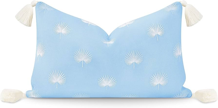 Hofdeco Premium Coastal Hampton Style Patio Indoor Outdoor Lumbar Pillow Cover Only, 12"x20" Wate... | Amazon (US)