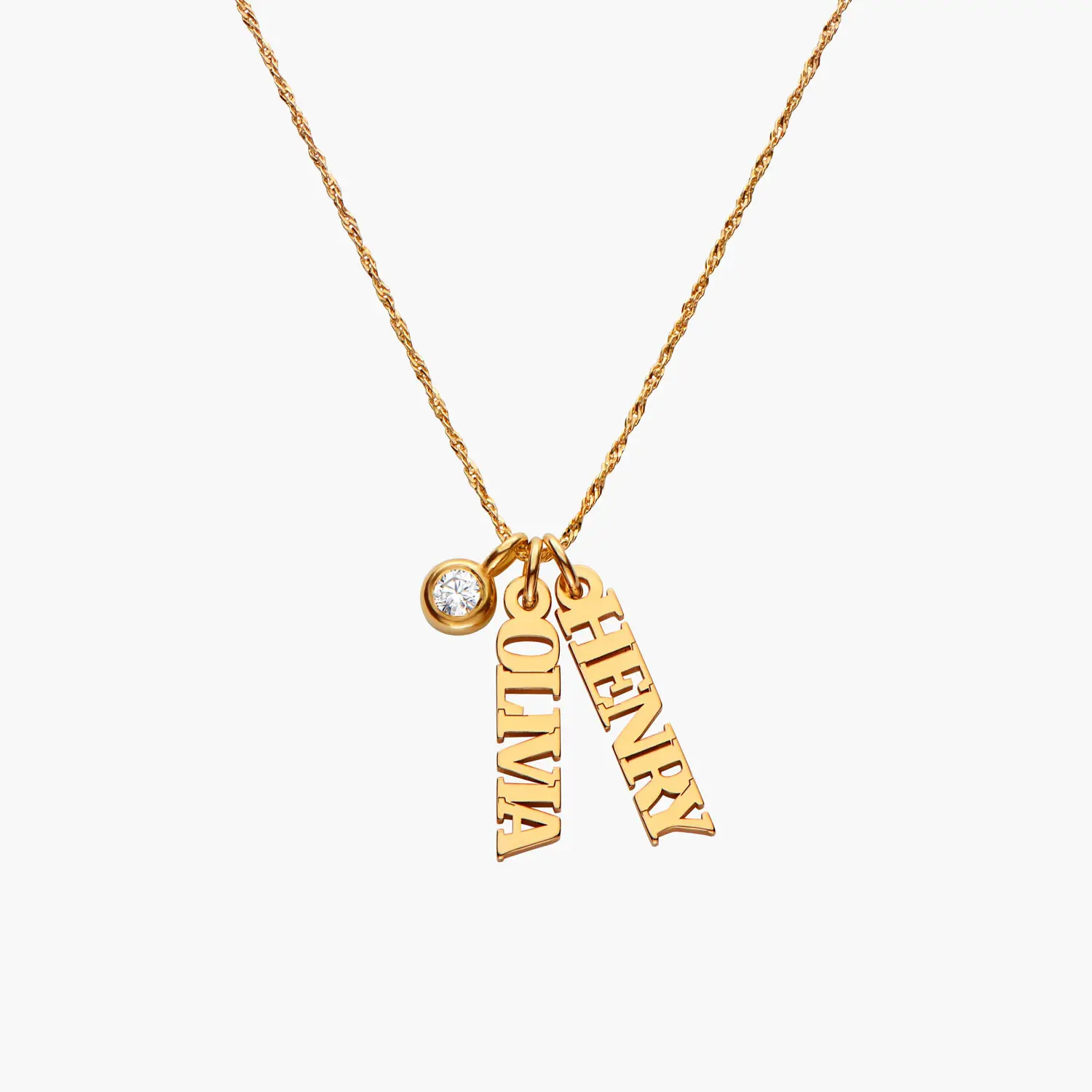 Singapore Chain Name Necklace with Diamond - Gold Plated | Oak & Luna (US)