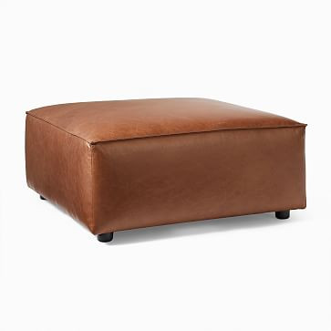 Remi Ottoman, Memory Foam, Vegan Leather, Saddle, Concealed Support | West Elm (US)