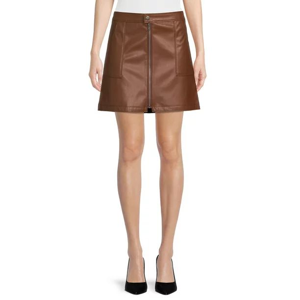 No Boundaries Juniors Faux Leather Zip Front Skirt | Walmart (US)