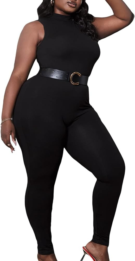 MakeMeChic Women's Sleeveless Mock Neck One Piece Jumpsuit Romper Bodysuit Pants Unitard Jumpsuit... | Amazon (US)