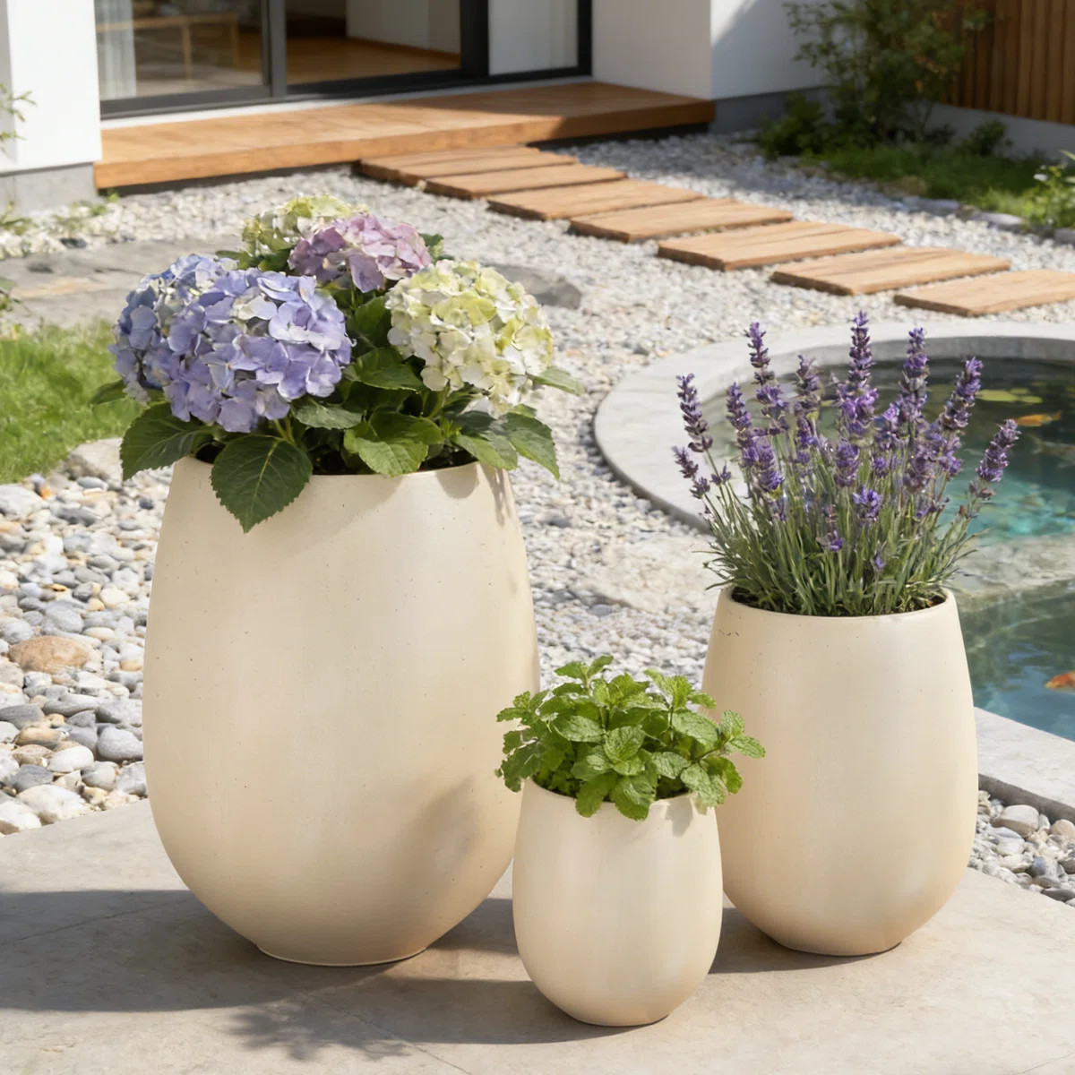 American Modern 3-Size Outdoor Planter Set With Weather-Resistant MGO Construction | Wayfair North America