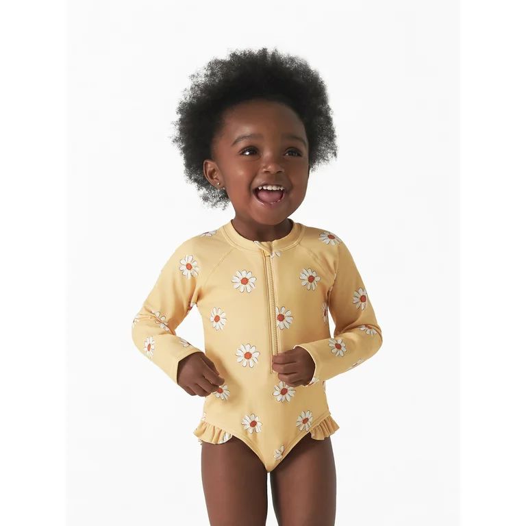 Modern Moments by Gerber Baby and Toddler Girls Long Sleeve Rash Guard Swimsuit with UPF 50+, Siz... | Walmart (US)
