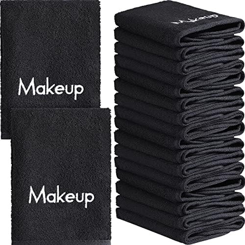 18 Pcs Makeup Remover Towels 13 x 13 Face Cotton Washcloths with Makeup Embroidery Black Facial R... | Amazon (US)