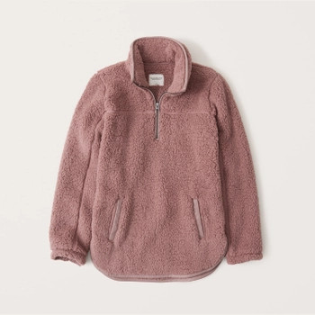 Sherpa Half-Zip Faux Leather-Trim Sweatshirt | Abercrombie & Fitch (US)