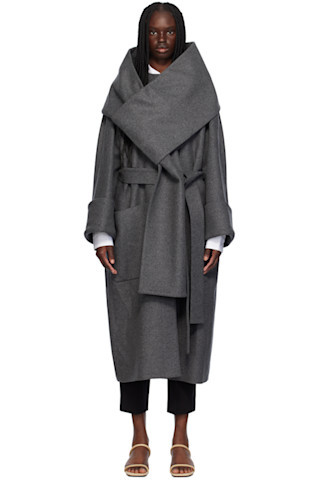 Gray Detachable Scarf Coat | SSENSE