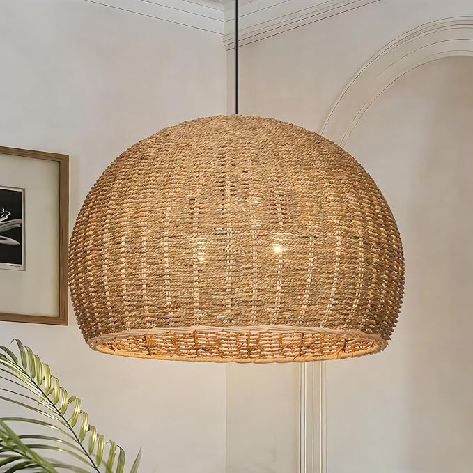 Arturesthome 2-Light Rustic Farmhouse Rattan Pendant Light,19.68in Large Dome Hand Woven Ceiling ... | Amazon (US)