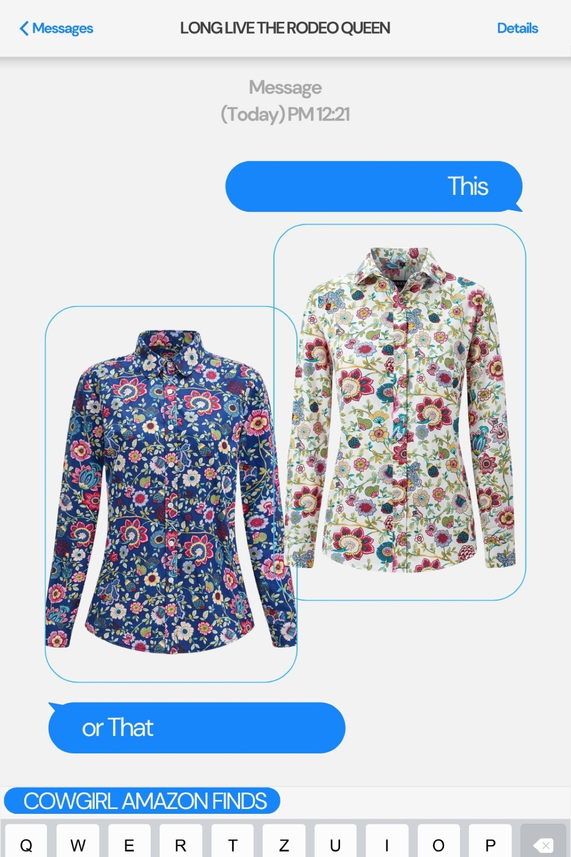 Floral vibes under $25! 🌸 These chic button-ups are perfect for adding a pop of color to your cowgirl wardrobe. 

Which one are you loving: This or That?

Tap ‘Follow’ for more affordable rodeo queen-inspired finds and style tips! #CowgirlStyle #AmazonFinds #RodeoQueenLooks

#LTKFindsUnder50 #LTKStyleTip #LTKSaleAlert