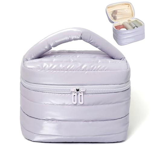 Prite Makeup Bag for Women Cute Cosmetic Bag Girls Portable Waterproof Toiletry Bag Travel Make Up Organizer Bag with Handle (Violet) | Amazon (US)