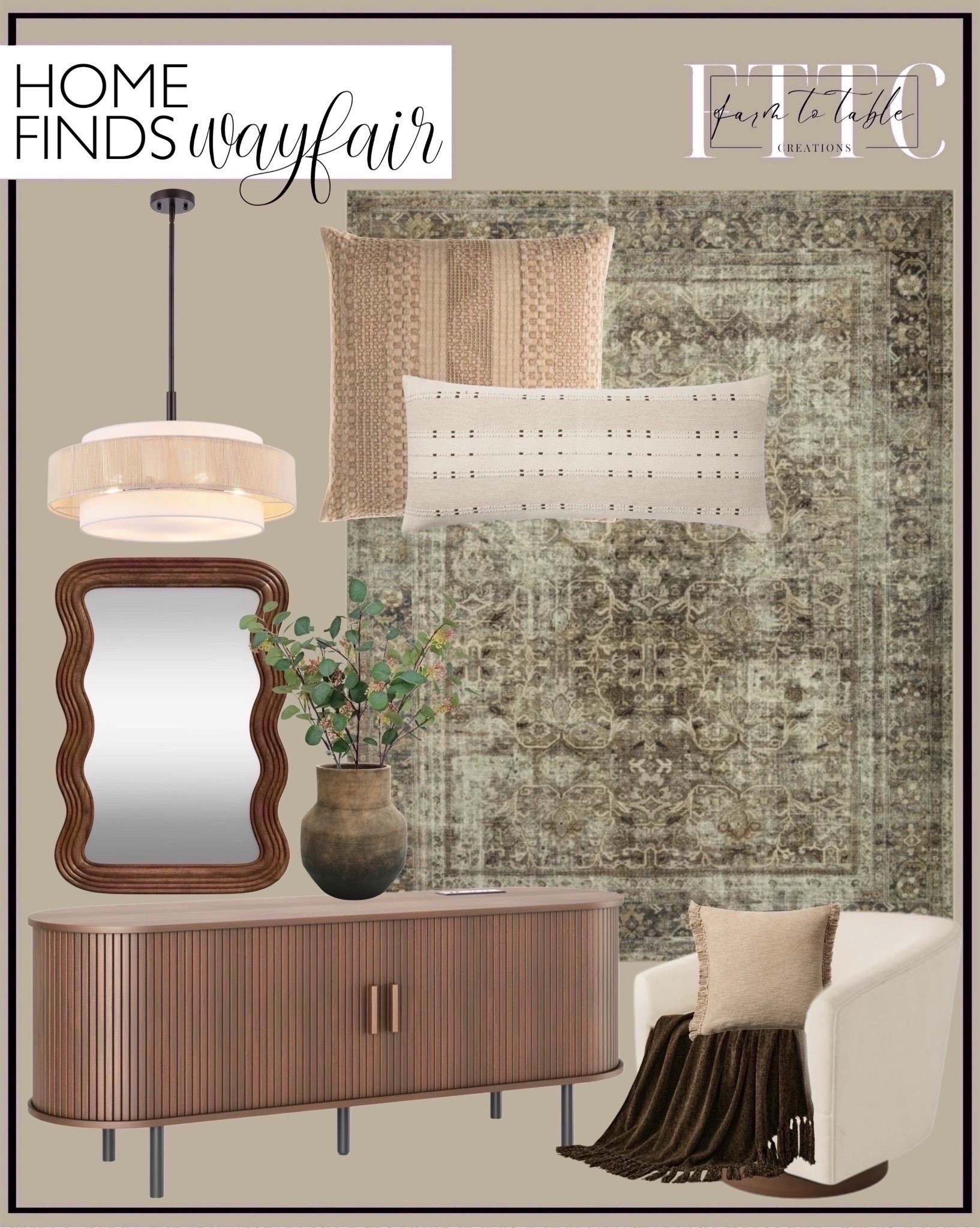 Wayfair Home Finds. Follow @farmtotablecreations on Instagram for more home finds & styling inspo.

This Wayfair roundup is full of cozy textures, warm wood tones, and timeless details. From the scalloped mirror to the vintage-style rug, each piece brings that organic modern feel I can’t get enough of. Saved everything to make styling easy!

#wayfairhome #neutraldecor #livingroomfurniture #accentchair #consoletable #pillows #areaRug #homestyling #wayfairfinds #livingroomdecor



#LTKHome #LTKFindsUnder50 #LTKSaleAlert