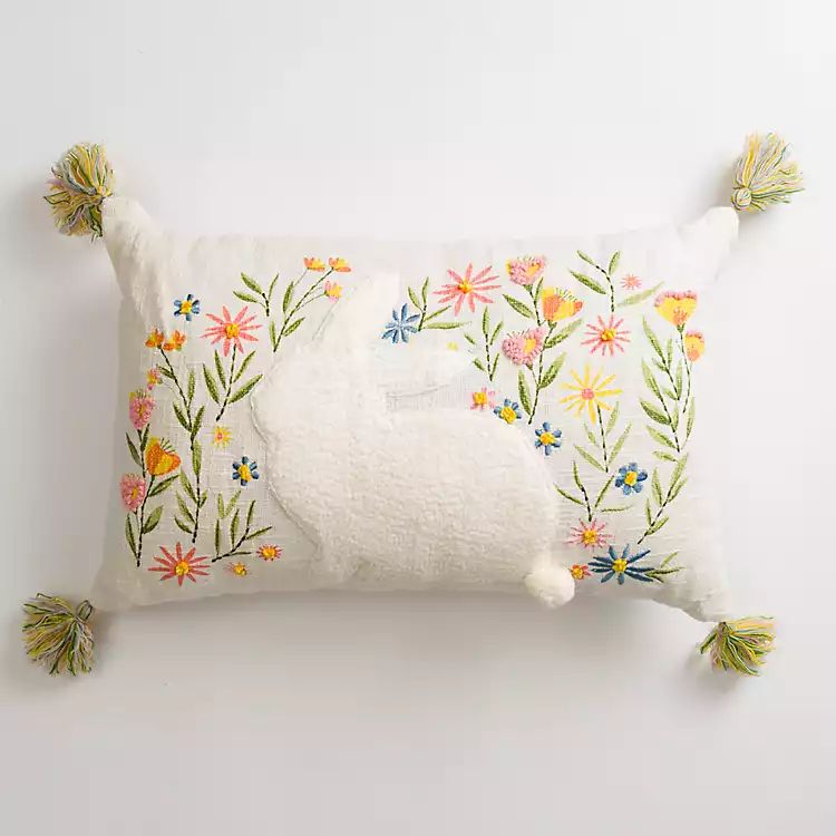 Embroidered Floral Sherpa Bunny Lumbar Pillow | Kirkland's Home