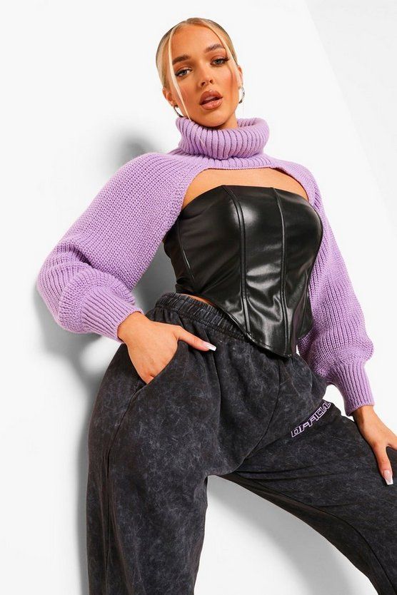 Purple Turtleneck Oversized Sleeve Arm Warmer | Boohoo.com (US & CA)